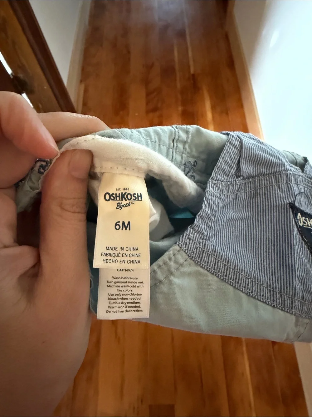 OshKosh B'gosh Light Blue Anchor Embroidered Overalls Shorts Size 6M